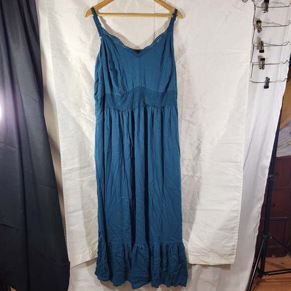 Torrid Dresses & Skirts - Torrid Boho Fairy Whimsy Washable Gauze Lace Inset Maxi Dress Teal Size 5